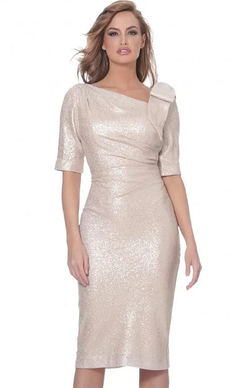Mini cocktail dresses with a glittery finish for a party - ready styleJovani - 03641 Asymmetric Neck Knee Length Fitted Dress Mini cocktail dresses with a glittery finish for a party - ready styleJovani - 03641 Asymmetric Neck Knee Length Fitted Dress