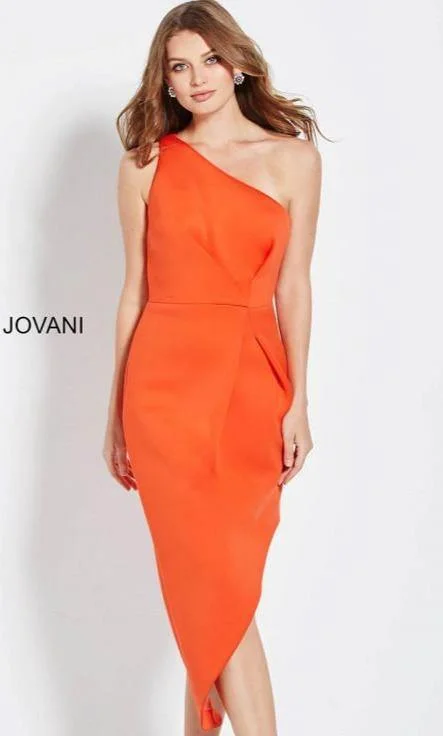 Satin cocktail dresses with a high - low hem for a modern touchJovani M606 Formal One Shoulder Dress Satin cocktail dresses with a high - low hem for a modern touchJovani M606 Formal One Shoulder Dress