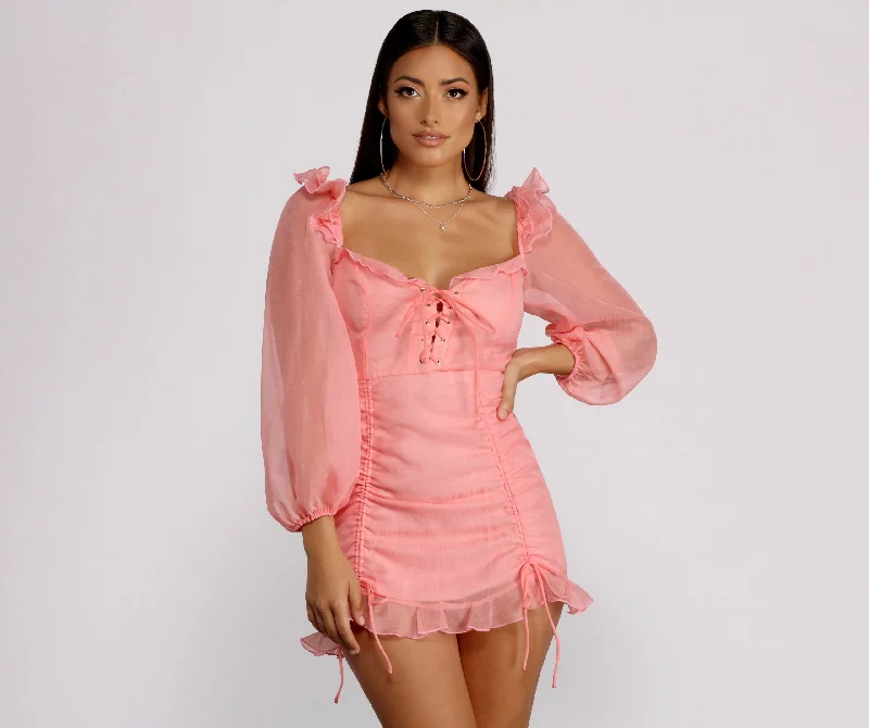 Mini dresses with abstract prints for an artistic lookLace Be Real Organza Sleeve Mini Dress Mini dresses with abstract prints for an artistic lookLace Be Real Organza Sleeve Mini Dress