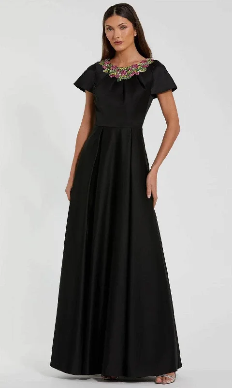 Sheer wedding guest dresses with lace inserts and long sleevesMac Duggal 2272 - Short Flutter Sleeve Satin Long Dress Sheer wedding guest dresses with lace inserts and long sleevesMac Duggal 2272 - Short Flutter Sleeve Satin Long Dress