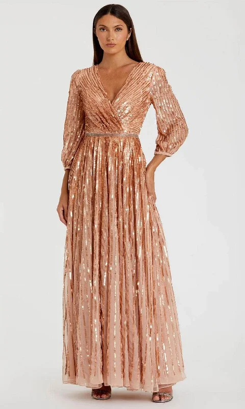 Metallic wedding guest dresses for a glamorous weddingMac Duggal A5509 - Sequin Striped Quarter Sleeve Evening Gown Metallic wedding guest dresses for a glamorous weddingMac Duggal A5509 - Sequin Striped Quarter Sleeve Evening Gown