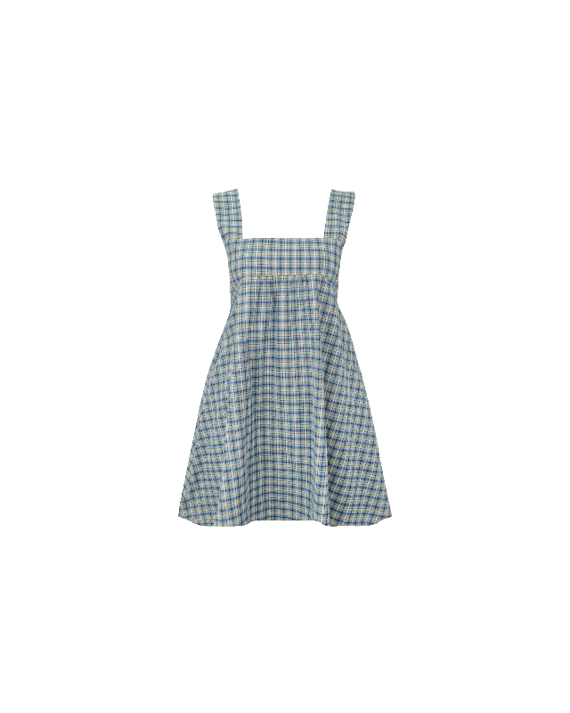 MARGIE TIE MINI DRESS BLUE YELLOW CHECK