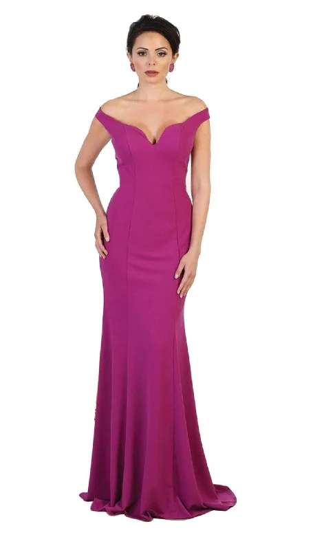 Wedding guest dresses with cold - shoulder ruffled sleeves and knee - length hemsMay Queen - MQ1489 Off Shoulder Long Sheath Evening Gown Wedding guest dresses with cold - shoulder ruffled sleeves and knee - length hemsMay Queen - MQ1489 Off Shoulder Long Sheath Evening Gown