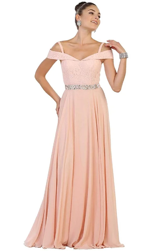 Wedding guest dresses with belted waists and knee - length skirtsMay Queen - MQ1540 Cold Shoulder Lace Prom Dress Wedding guest dresses with belted waists and knee - length skirtsMay Queen - MQ1540 Cold Shoulder Lace Prom Dress