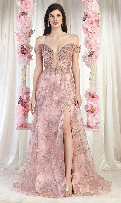 Wedding guest dresses with button - down fronts and A - line silhouettesMay Queen MQ1975 - Off Shoulder Plunging Enchanting Gown Wedding guest dresses with button - down fronts and A - line silhouettesMay Queen MQ1975 - Off Shoulder Plunging Enchanting Gown