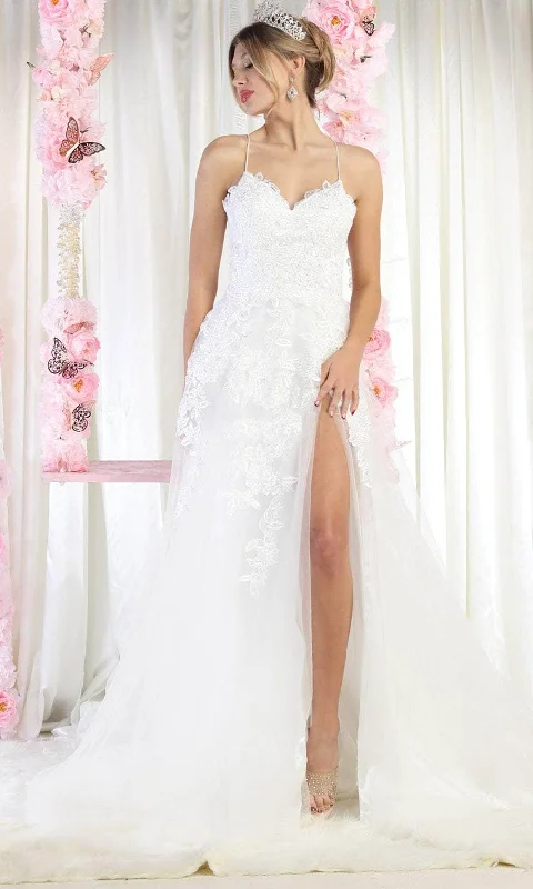 Asymmetric - hem wedding guest dresses in metallic huesMay Queen RQ7967 - Embroidered High Slit Bridal Gown Asymmetric - hem wedding guest dresses in metallic huesMay Queen RQ7967 - Embroidered High Slit Bridal Gown