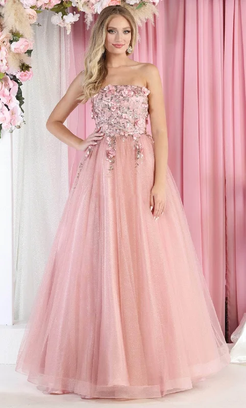 Wedding guest dresses with cold - shoulder ruffled sleeves and knee - length hemsMay Queen RQ7968 - Straight Neck Floral Long Gown Wedding guest dresses with cold - shoulder ruffled sleeves and knee - length hemsMay Queen RQ7968 - Straight Neck Floral Long Gown