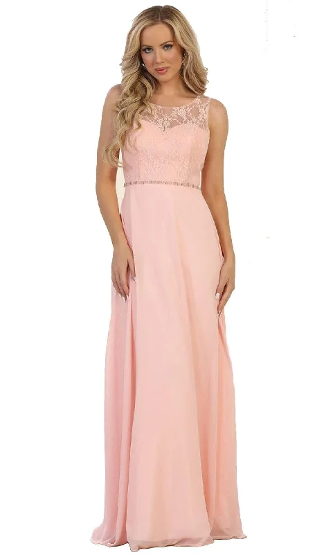 Satin wedding guest dresses with side slits for a sexy touchMay Queen - Sleeveless Illusion Lace Evening Dress Satin wedding guest dresses with side slits for a sexy touchMay Queen - Sleeveless Illusion Lace Evening Dress