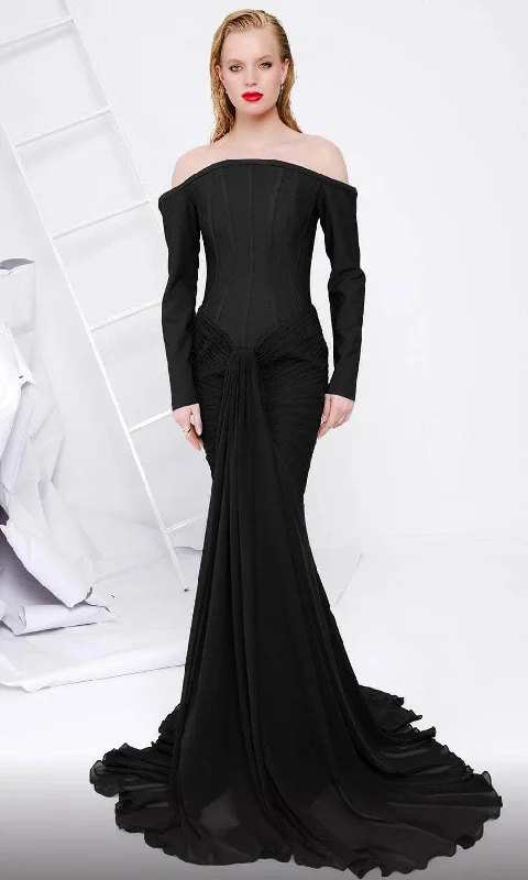 Wedding guest dresses with keyhole backs and flowing fabricsMNM Couture B1112 - Long Sleeve Corset Evening Gown Wedding guest dresses with keyhole backs and flowing fabricsMNM Couture B1112 - Long Sleeve Corset Evening Gown