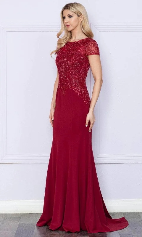 Long - sleeved wedding guest dresses in velvet for a winter weddingPoly USA 9320 - Short Sleeve Embroidered Prom Dress Long - sleeved wedding guest dresses in velvet for a winter weddingPoly USA 9320 - Short Sleeve Embroidered Prom Dress