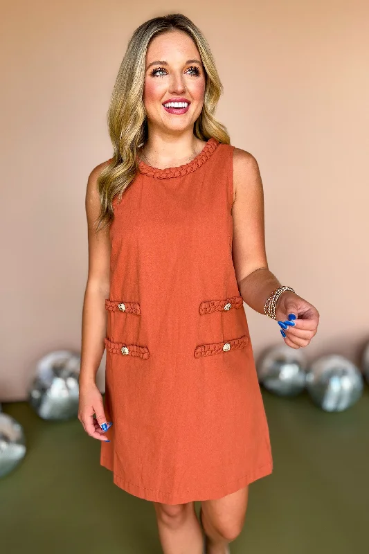 Sheer mini dresses with lace insertsRust Braid Detail Round Neck Sleeveless Dress *FINAL SALE* Sheer mini dresses with lace insertsRust Braid Detail Round Neck Sleeveless Dress *FINAL SALE*