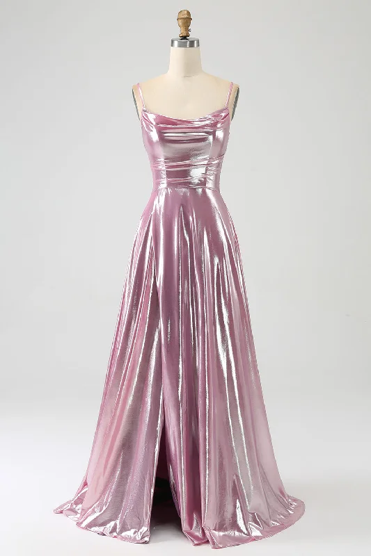 Cocktail dresses with a wrap - around style and a belted waistStunning A Line Spaghetti Straps Pink Long Prom Dress with Split Front Cocktail dresses with a wrap - around style and a belted waistStunning A Line Spaghetti Straps Pink Long Prom Dress with Split Front
