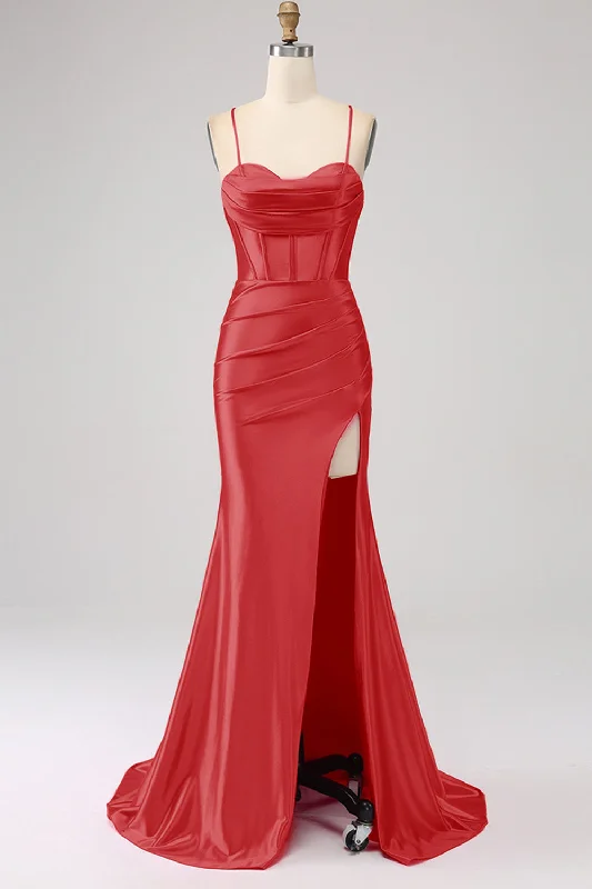Cocktail dresses with a floral print and a peplum waistStunning Red Mermaid Spaghetti Straps Corset Prom Dress with Split Front Cocktail dresses with a floral print and a peplum waistStunning Red Mermaid Spaghetti Straps Corset Prom Dress with Split Front