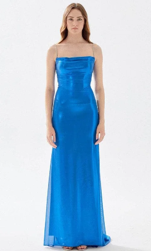 Ruffled - sleeve wedding guest dresses in light blue for a spring weddingTarik Ediz - Straight Across Ruched Prom Gown 52057 Ruffled - sleeve wedding guest dresses in light blue for a spring weddingTarik Ediz - Straight Across Ruched Prom Gown 52057