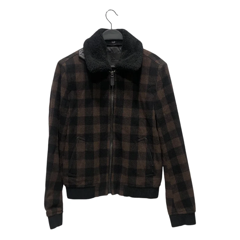 Women's cropped leather coats with silver studs for an edgy lookCOACH/Jacket/XS/Plaid/Wool/BRW/PLAID FUR COLLAR JACKET Women's cropped leather coats with silver studs for an edgy lookCOACH/Jacket/XS/Plaid/Wool/BRW/PLAID FUR COLLAR JACKET