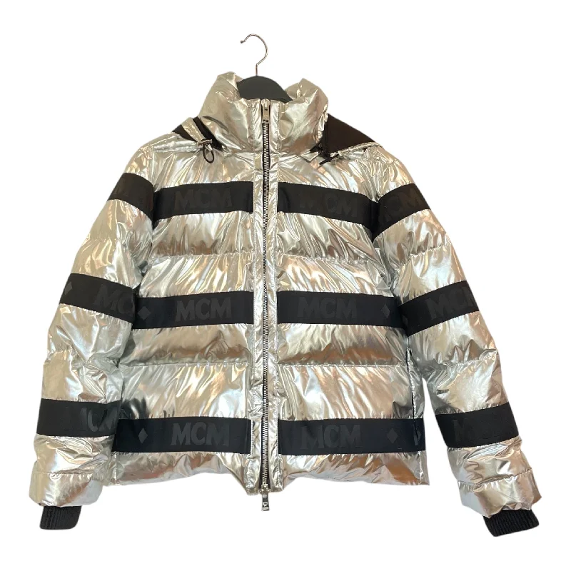 Women's longline double - breasted camel coats for a sophisticated lookMCM/Coat/M/Stripe/Polyester/SLV/PUFFER METALLIC STRIPE Women's longline double - breasted camel coats for a sophisticated lookMCM/Coat/M/Stripe/Polyester/SLV/PUFFER METALLIC STRIPE