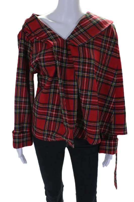 Water - resistant women's trench coats with adjustable cuffs for rainy daysA.W.A.K.E Womens Wool Red Plaid V-Neck Long Sleeve Pullover Jacket Water - resistant women's trench coats with adjustable cuffs for rainy daysA.W.A.K.E Womens Wool Red Plaid V-Neck Long Sleeve Pullover Jacket