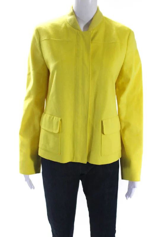 Women's faux fur coats in bright colors for a bold fashion statementAkris Punto Womens Front ZIp Ribbed Crew Neck Light Jacket Yellow Wool Women's faux fur coats in bright colors for a bold fashion statementAkris Punto Womens Front ZIp Ribbed Crew Neck Light Jacket Yellow Wool