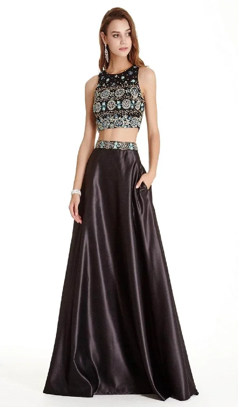 Prom dresses with one - shoulder ruffled straps and geometric patterns for a contemporary and eye - catching formal eventAspeed Design L1880 - Embellished Two Piece Prom Dress Prom dresses with one - shoulder ruffled straps and geometric patterns for a contemporary and eye - catching formal eventAspeed Design L1880 - Embellished Two Piece Prom Dress
