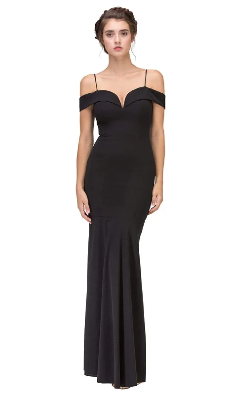 Eureka Fashion - Off-Shoulder Notched Foldover Sheath Evening Gown