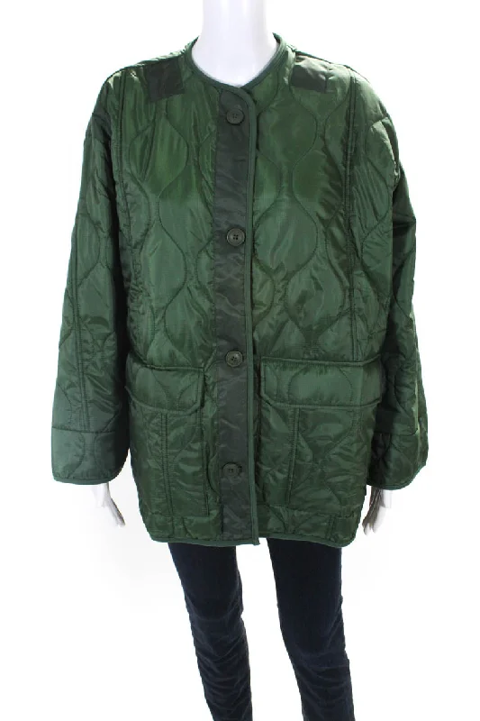 Belted women's cashmere coats in soft pastels for a luxurious feelHudson Womens Quilted Buttoned Oversized Long Sleeved Jacket Green