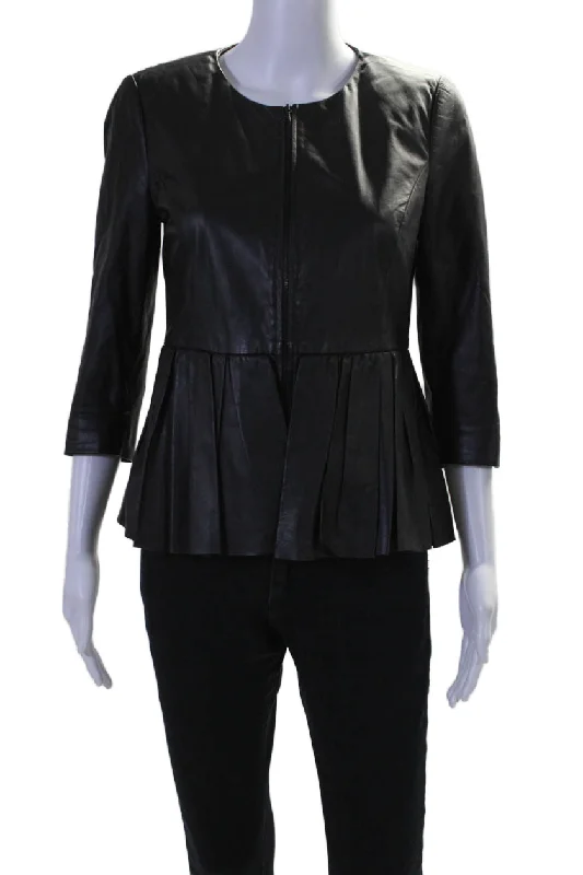 Quilted down women's coats with removable hoods for outdoor activitiesJason Wu Womens Leather Pleated Long Sleeves Full Zipper Jacket Black Quilted down women's coats with removable hoods for outdoor activitiesJason Wu Womens Leather Pleated Long Sleeves Full Zipper Jacket Black