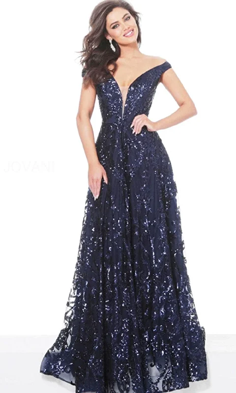 Long - train formal dresses in chiffon for a dramatic prom entranceJovani 02932 - Off Shoulder Sequin Evening Dress Long - train formal dresses in chiffon for a dramatic prom entranceJovani 02932 - Off Shoulder Sequin Evening Dress