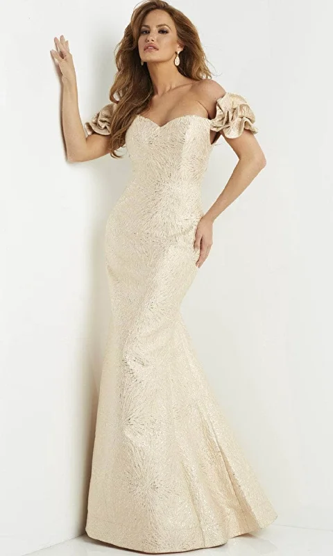 Formal dresses with off - the - shoulder sleeves and rhinestone accents for a sophisticated promJovani 07154 - Off Shoulder Mermaid Evening Dress Formal dresses with off - the - shoulder sleeves and rhinestone accents for a sophisticated promJovani 07154 - Off Shoulder Mermaid Evening Dress