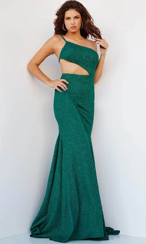 Formal dresses with tiered lace skirts and off - the - shoulder necklines for a feminine and elegant formal appearanceJovani 08608 - Cutout Midriff Glitter Prom Dress