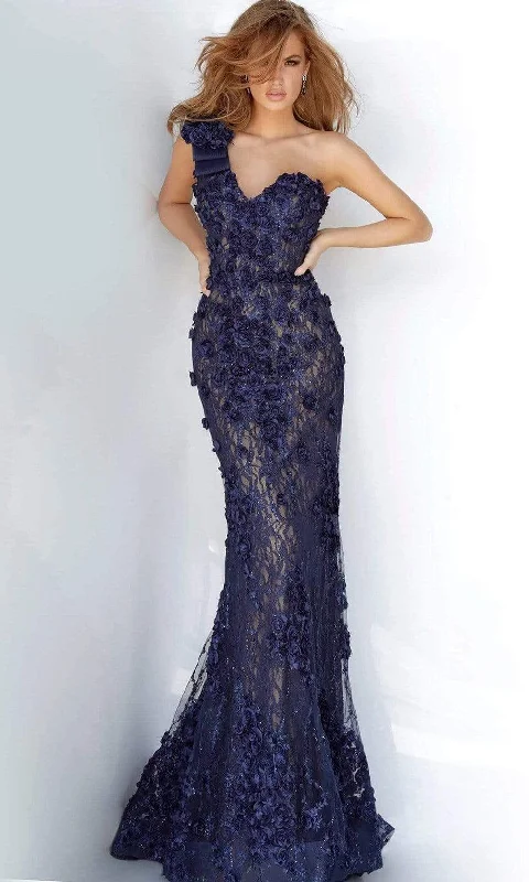 Prom dresses with ruched bodices and organza sleeves for a romantic lookJovani - 3375 One Shoulder Sweetheart Floral Sheath Dress Prom dresses with ruched bodices and organza sleeves for a romantic lookJovani - 3375 One Shoulder Sweetheart Floral Sheath Dress