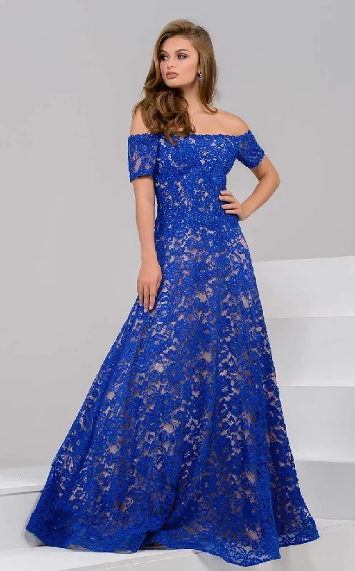 Formal dresses with ruffled skirts and bow accents for a charming prom appearanceJovani - 42828 Off-Shoulder Lace Ballgown Formal dresses with ruffled skirts and bow accents for a charming prom appearanceJovani - 42828 Off-Shoulder Lace Ballgown