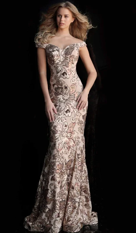 Prom dresses with tiered lace skirts and off - the - shoulder necklines for a feminine and elegant formal affairJovani - 63516 Sequined Off Shoulder Floral Mermaid Gown Prom dresses with tiered lace skirts and off - the - shoulder necklines for a feminine and elegant formal affairJovani - 63516 Sequined Off Shoulder Floral Mermaid Gown