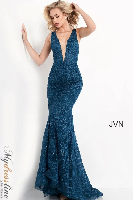 Prom dresses with pom - pom - decorated hems and cotton - blend fabrics for a playful and comfortable formal styleJovani JVN04591 Prom dresses with pom - pom - decorated hems and cotton - blend fabrics for a playful and comfortable formal styleJovani JVN04591