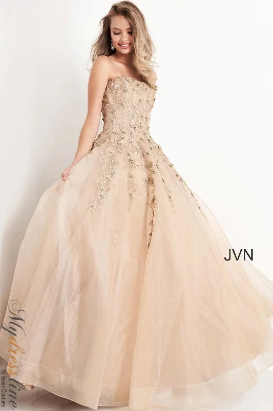 Strapless formal dresses with tulle skirts for a classic prom lookJovani JVN05451