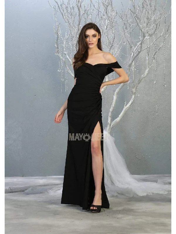 May Queen - MQ1825 Off-Shoulder Ruched Sheath Dress