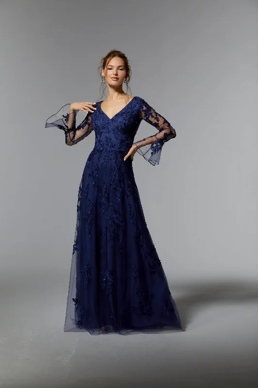 Bodycon dress for a homecoming dance​MGNY Madeline Gardner New York 72929 Long Sleeve Beaded Formal Gown