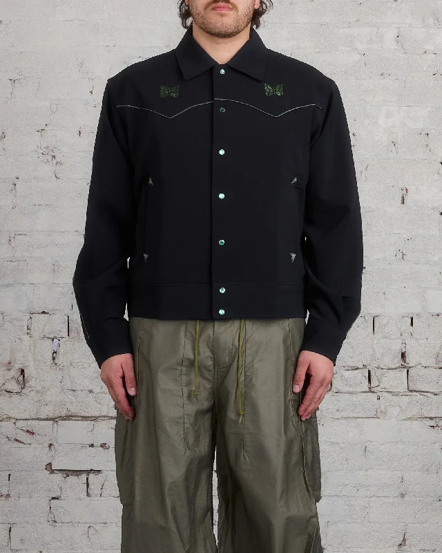 Embroidered women's cotton coats in a bohemian pattern for a unique designNeedles Piping Cowboy Jacket Black Embroidered women's cotton coats in a bohemian pattern for a unique designNeedles Piping Cowboy Jacket Black