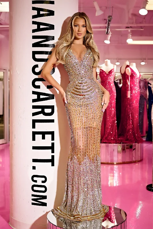 Portia and Scarlett PS23720C Formal Beaded Long Prom Evening Dress