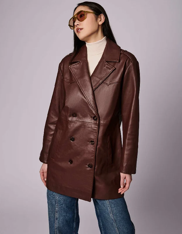 Checkered women's wool coats in a classic pattern for a timeless styleRetro Genuine Leather Double Breasted Jacket Checkered women's wool coats in a classic pattern for a timeless styleRetro Genuine Leather Double Breasted Jacket