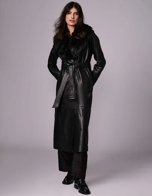 Women's faux fur coats in bright colors for a bold fashion statementRSVP Leather Faux Fur Long Coat Women's faux fur coats in bright colors for a bold fashion statementRSVP Leather Faux Fur Long Coat