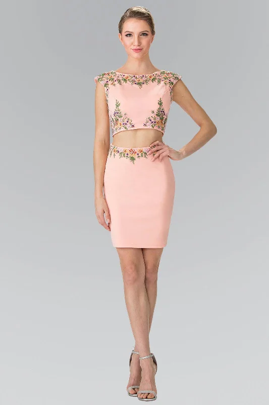 A - line cocktail dresses with floral embroidery for spring partiesShort Homecoming Two Piece Cocktail Dress A - line cocktail dresses with floral embroidery for spring partiesShort Homecoming Two Piece Cocktail Dress