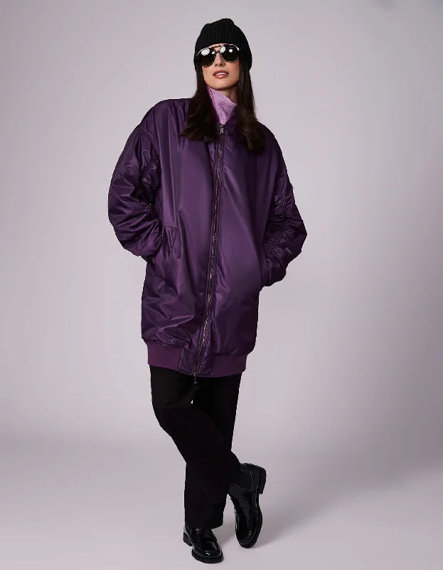 Hooded women's puffer coats in neon colors for high - visibility sportsStreet Style Bomber Jacket