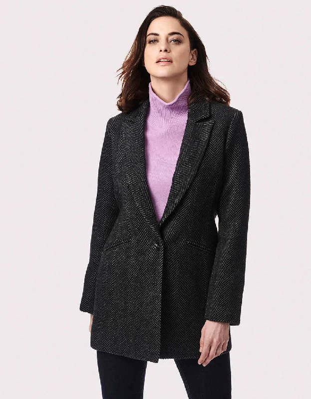 Mid - length women's down coats in a slim fit for a modern and sleek appearanceVegan Wool Herringbone Blazer Jacket Mid - length women's down coats in a slim fit for a modern and sleek appearanceVegan Wool Herringbone Blazer Jacket