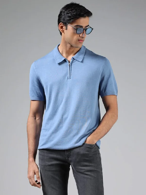 Embroidered Women Shorts with Intricate DesignsAscot Blue Relaxed-Fit Polo Zipper T-Shirt Embroidered Women Shorts with Intricate DesignsAscot Blue Relaxed-Fit Polo Zipper T-Shirt