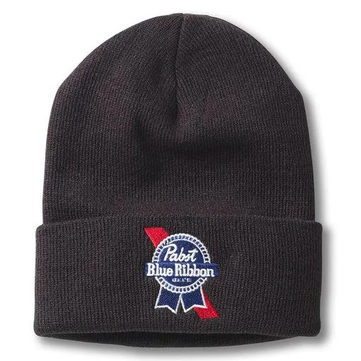 Cropped Women Long Sleeve Top to Pair with High - Waisted BottomsCuffed Knit Beanie: Pabst Blue Ribbon