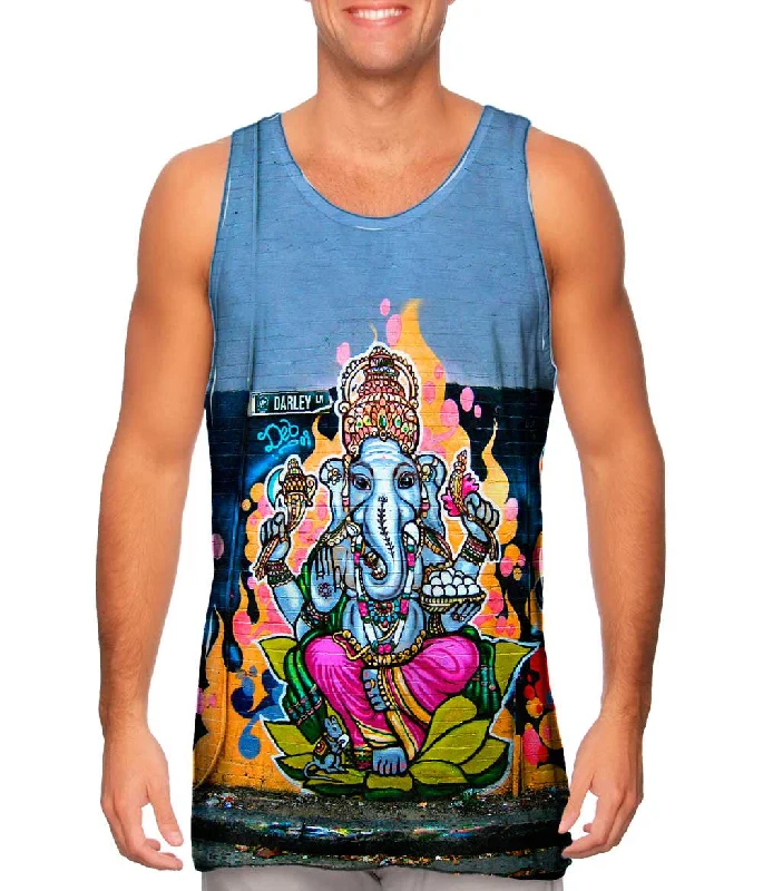V - Neck Women's Moisture - Wicking Tank Tops for RunningIndia - "Ganesha Hindu God"
