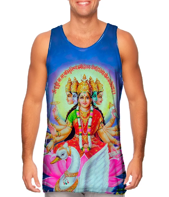 Plus Size Women's Ruffled Hem Tank Tops with Floral PrintsIndia - "Goddess Gayatri Maa" Plus Size Women's Ruffled Hem Tank Tops with Floral PrintsIndia - "Goddess Gayatri Maa"