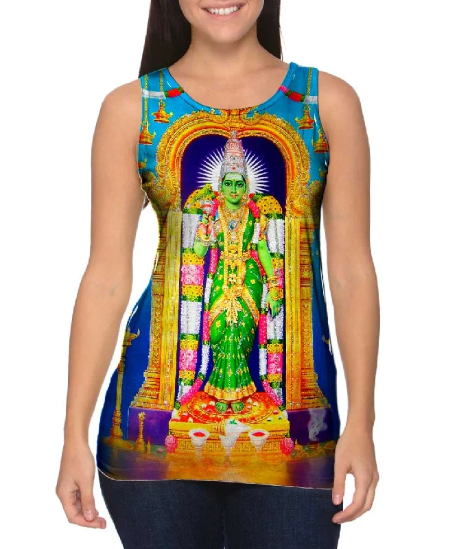 Scoop Neck Women's Linen Blend Tank Tops for SummerIndia - "Goddess Meenakshi"