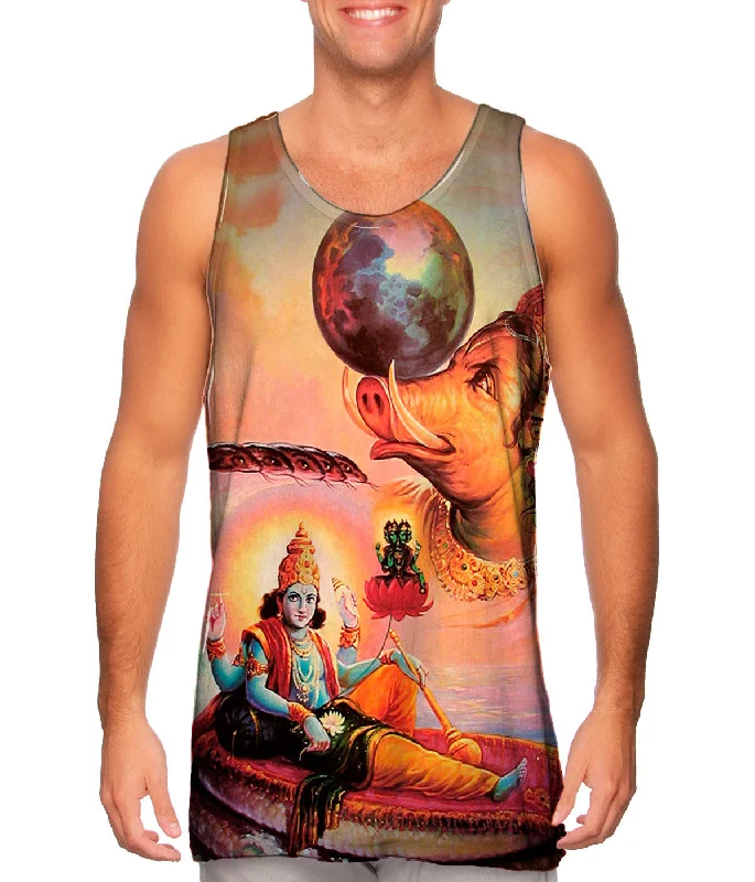 Plus Size Women's Embroidered Tank Tops in Boho StylesIndia - "Hindu God Lord"