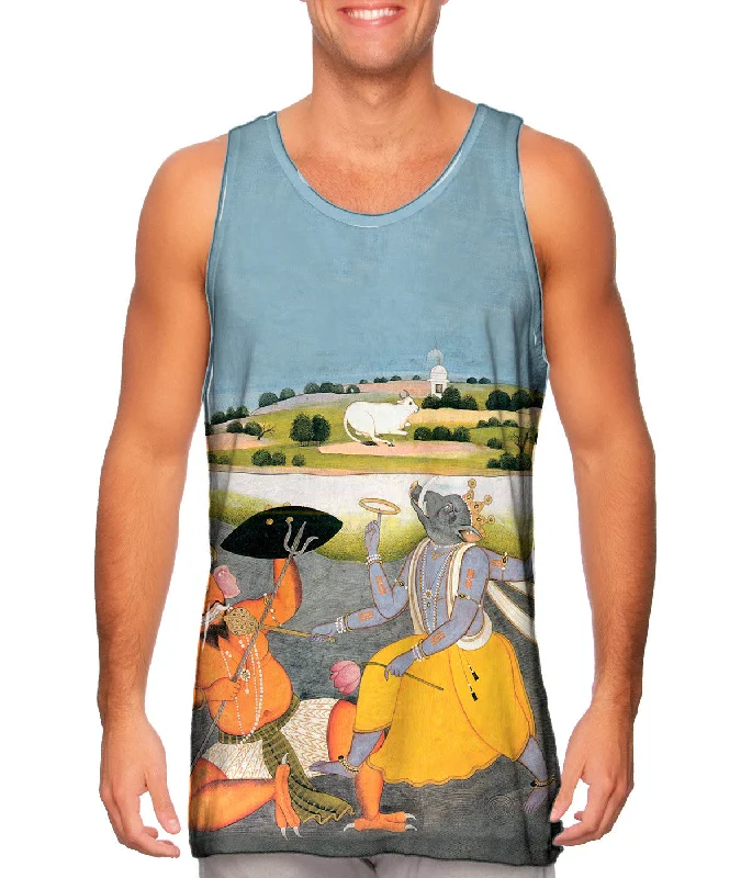 Women's Longline Tank Tops with Abstract PrintsIndia - "Incarantion Of Vishnu As Boar" Women's Longline Tank Tops with Abstract PrintsIndia - "Incarantion Of Vishnu As Boar"